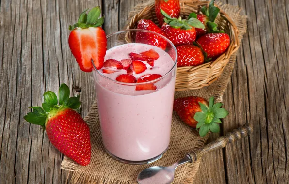 Glass, Breakfast, milk, strawberry, strawberry, yogurt, yogurt