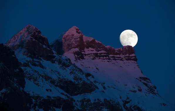 The sky, snow, night, nature, rock, the moon, mountain