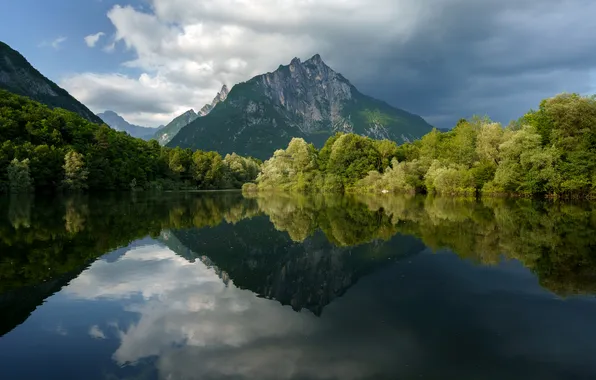 Mountain, lake, reflection, mirror, crystalline