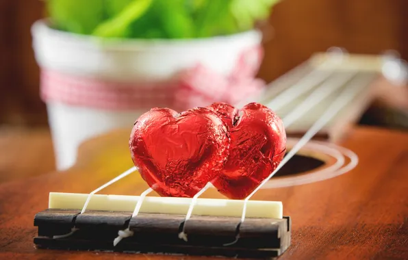 Heart, guitar, chocolate, love, vintage, heart, romantic