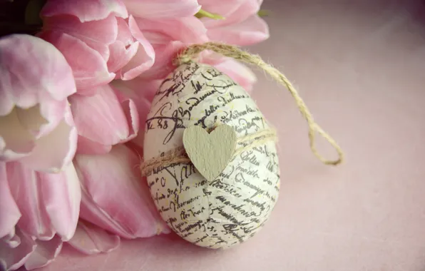 Flowers, bouquet, Easter, tulips, heart, wood, pink, romantic