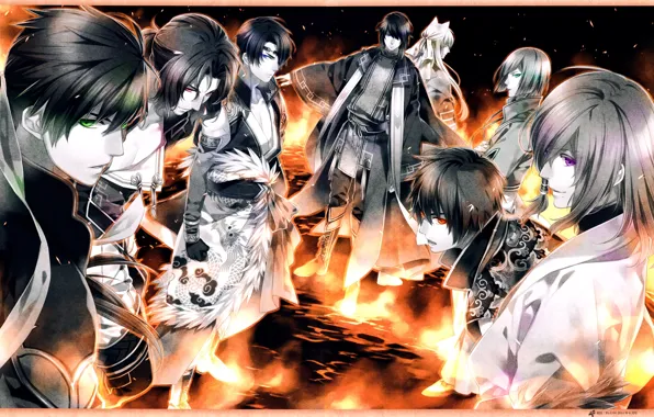 Magic, guys, brothers, demons, art, green eyes, visual novel, teita language