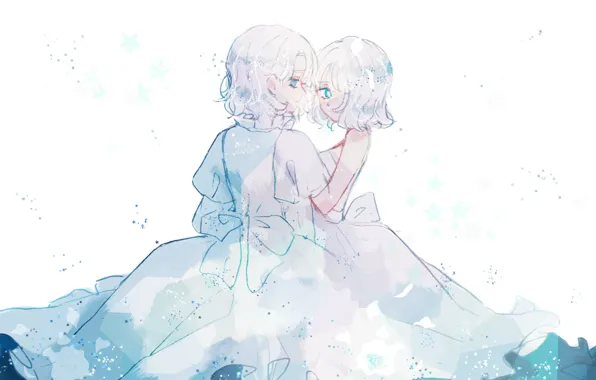 Girls, white dresses, blond