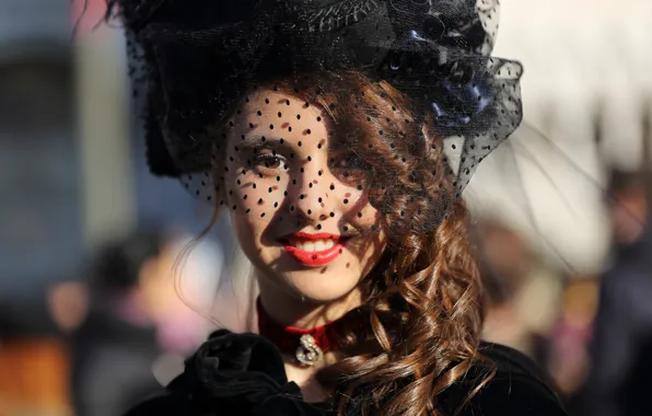 Girl, smile, style, costume, carnival, veil