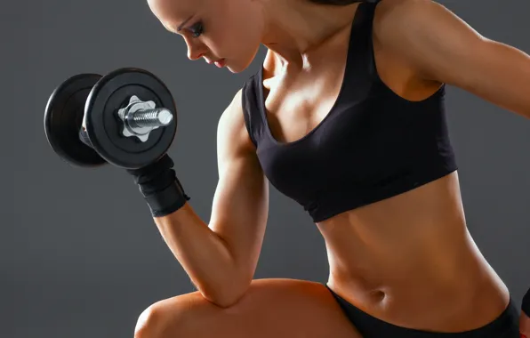 Woman, workout, fitness, arms, dumbbell