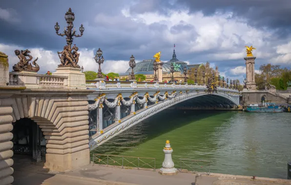 Bridge, river, France, Paris, Pont Alexandre III, His River