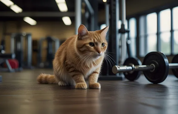 Cat, cat, look, pose, sport, Windows, red, floor