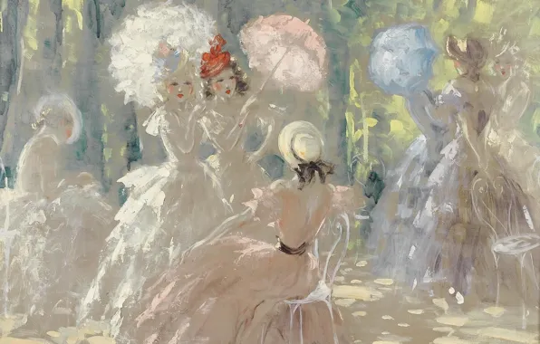 Walk, Louis Icart, oil on wood