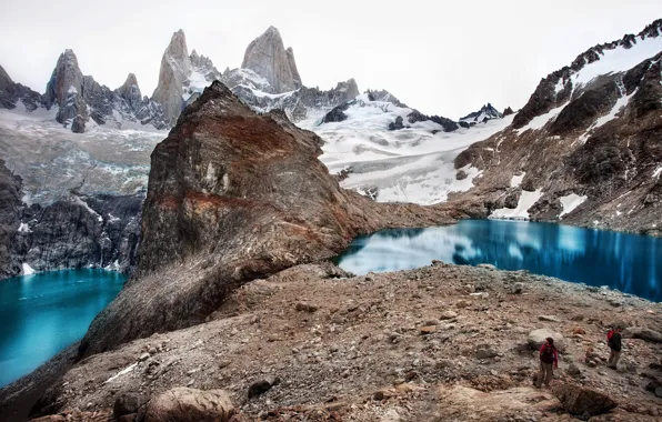 Snow, mountains, lake, glacier, Argentina