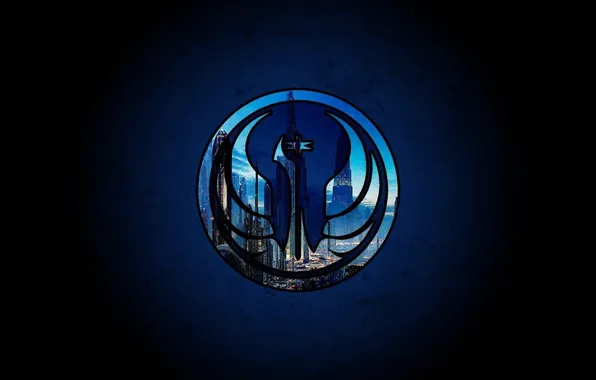 City, Star Wars, logo, minimalism, skyscraper, movie, blue background, Jedi