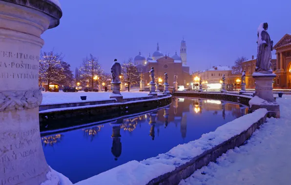 Winter, the sky, water, snow, lights, home, the evening, Cathedral