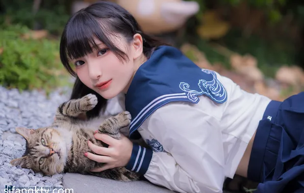Asian, cat, asian, asian Girl