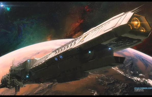 Space, planet, stars, spaceship, concept MK5, Atlas Carrier