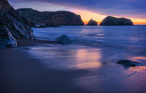 Picture beach, sunset, stones, the ocean, rocks