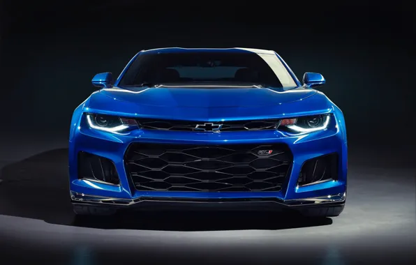 Chevrolet, Blue, Camaro, Black background, ZL1, Front, Front view, 2019