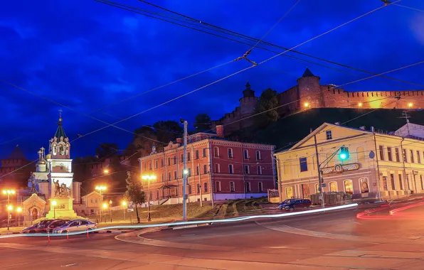 Road, the sky, machine, lights, street, home, the evening, hill