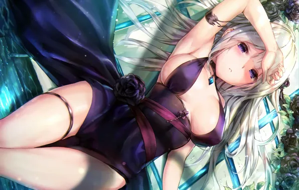 Picture girl, sexy, cleavage, long hair, dress, boobs, anime, beautiful