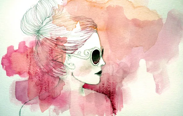 Picture girl, style, paint, figure, art, glasses, profile