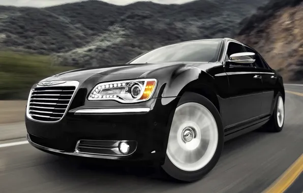 Road, background, black, Chrysler, Chrysler, sedan, the front, 300