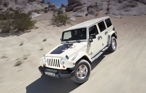 Sand, White, Machine, SUV, Wrangler, Jeep, The descent, Mojave