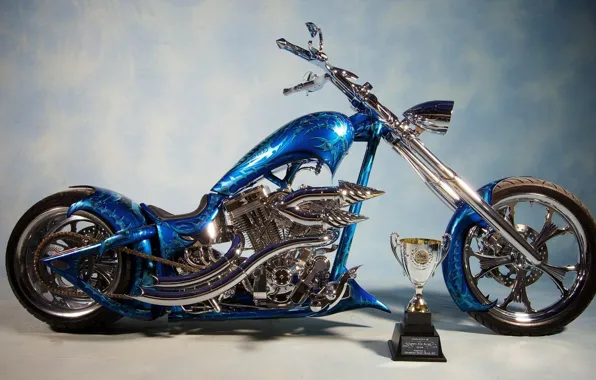 Blue, airbrushing, bike, chopper