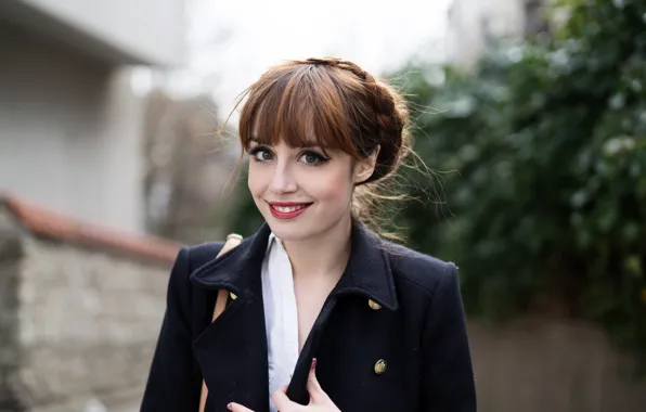Girl, smile, portrait, bangs