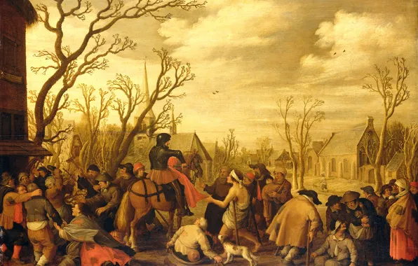 Picture, mythology, The Jost Cornelis Dropcloth, St. Martin Cuts the Coat to Pieces