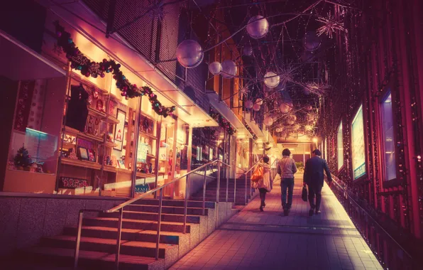 Night, The city, People, Light, Tokyo, Lights, Tokyo, Signs
