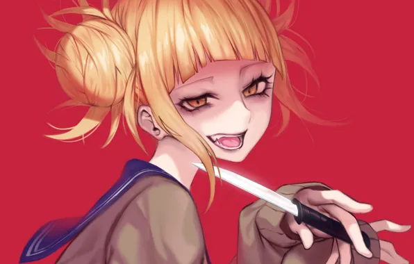Girl, knife, red background, My hero Academy, My Hero Academia, Boku No Hero Academy, Toga …