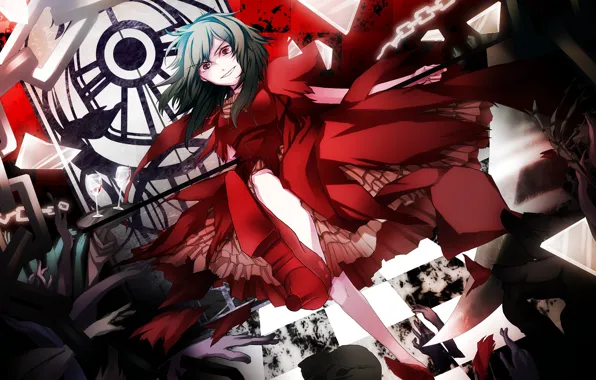Girl, anger, chain, red dress