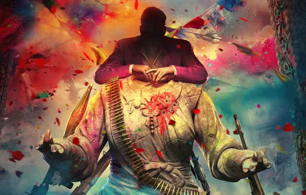 Paint, statue, cartridges, machine gun, RPG, far cry, Pagan Min, pagan min.