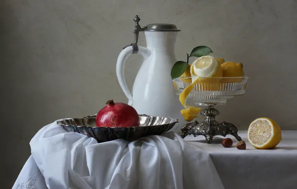 Lemon, pitcher, garnet