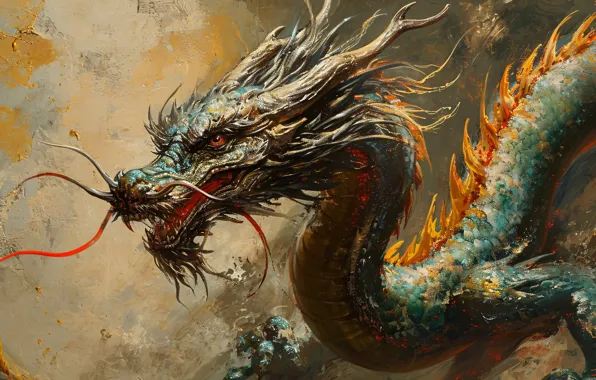 Face, dragon, fantasy, symbol of the year, Oriental style, Asian style, AI art, neural network