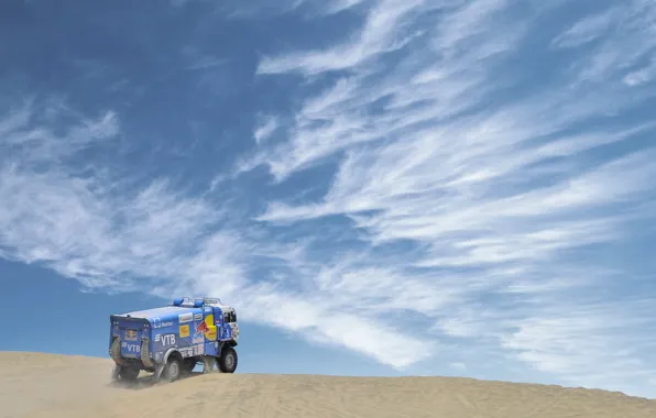 The sky, Sand, Clouds, Truck, Race, Master, Russia, Kamaz