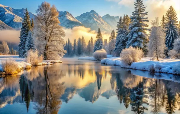 Forest, river, landscape, beautiful