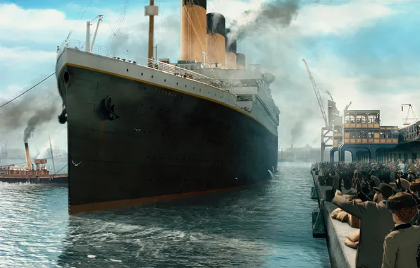 Picture people, the ocean, ship, Titanic, liner