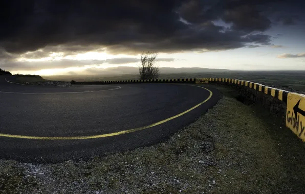 Road, morning, turn
