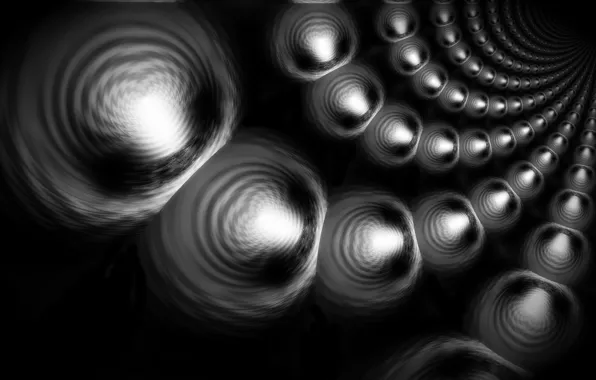 Picture abstraction, fantasy, balls, black and white, beads, black background, thread, pearls