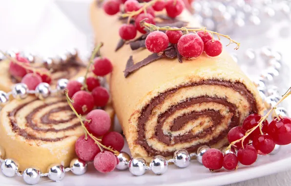 Picture the sweetness, chocolate, cakes, roll, red currant