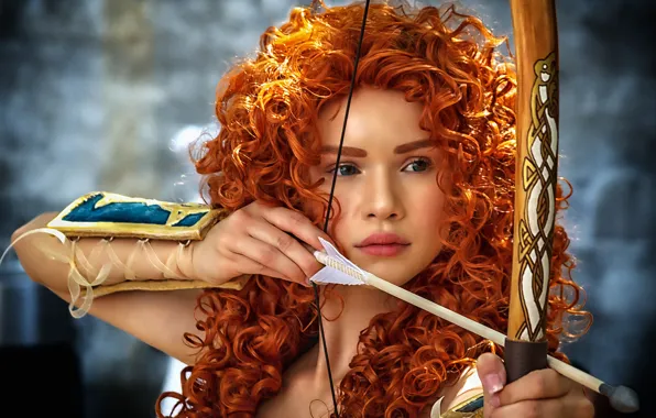 Picture girl, style, hair, bow, Archer, arrow, red, curls