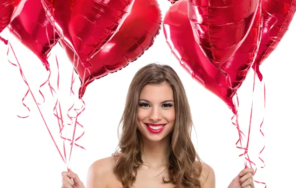 Girl, balls, joy, face, smile, red, heart, makeup