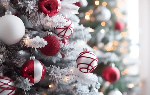 Frost, balls, strips, lights, Christmas, red, New year, white