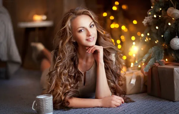 Picture look, girl, pose, hair, tree, bokeh, Olga Boyko