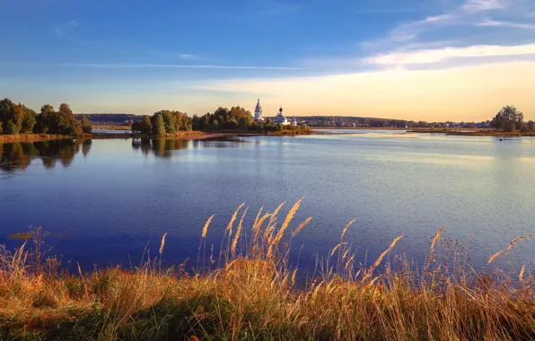 Landscape, nature, lake, island, grass, Holy Trinity Ostrovoezersky Monastery, Tuscan
