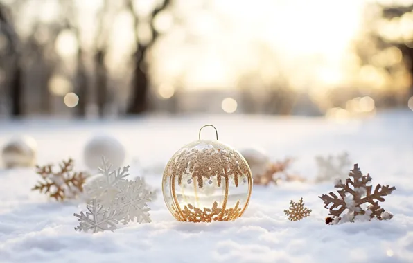 Winter, balls, snow, trees, snowflakes, nature, transparent, Park