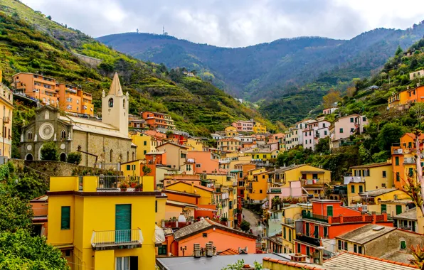 Landscape, mountains, the slopes, home, Italy, Cinque Terre
