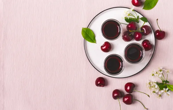 Cherry, tray, liqueur