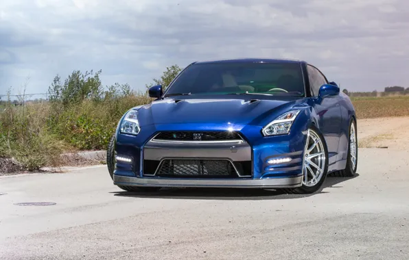 Picture nissan, GT-R, blue, Wheels, Strasse