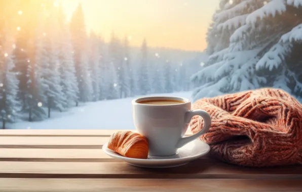 Winter, glass, balls, snow, comfort, window, Christmas, mug