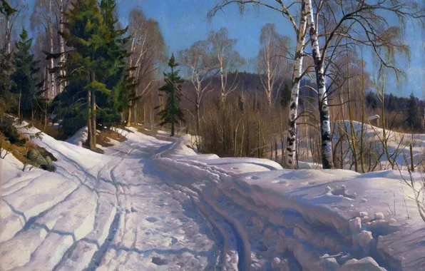 Picture Winter, Road, Trees, Snow, Norway, Picture, Lillehammer, Peter Merk Of Menstad